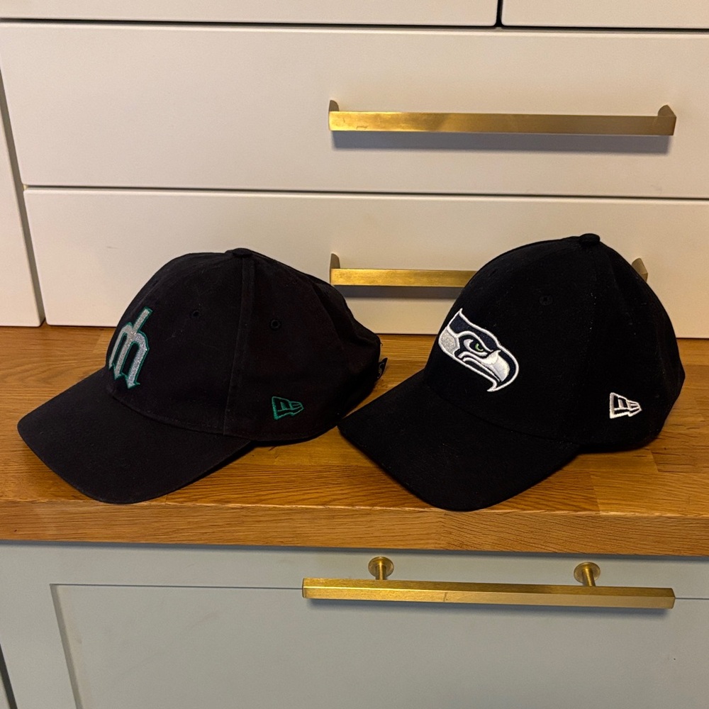 Seattle Seahawks and Mariners New Era Black and Teal Caps Collection great